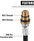 Heavy Duty Engine Air Valve Port Adapter M12 M14 To One Quarter Npt Brass Plug with thick rubber hose and pressure tube.