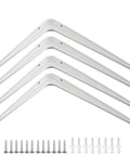 Heavy Duty L Shaped Shelf Brackets Set Of Four Built Like A Tank Rock Solid Metal Corner Supports For Wall Mounted Shelving, white iron.