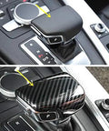 Sport Style Carbon Fiber Print Gear Shift Knob Cover Trim For Audi A4 B9 A5 Q5 Q7 S4 S5 SQ5 shown before and after installation