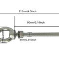 Heavy Duty Stainless Steel Eye Bolts 2 Pack M8 Shoulder Eyebolt Set With Washers And Nuts, 4.5 Inch Overall Length, 3.15 Inch Thread Length