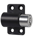 Rock Solid Heavy Duty Latch Kit, black metal slide lock bolt with key slot, designed for secure cabinet and door locking.