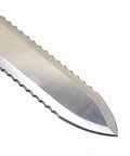 Close-up of stainless steel serrated blade of Uncapping Knife for Beekeeping focusing on sharp edge detail.