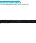 Close-up of black sleeved nylon braided cable for Five Way Fan Hub Splitter Cable For Desktop PCs PWM 4 Pin And 3 Pin Fans Power Extension Cord