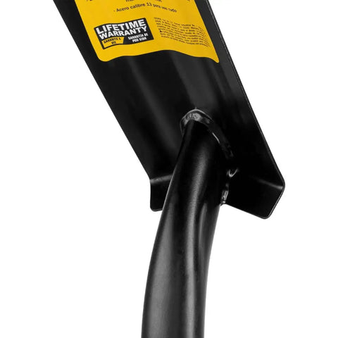 Close-up of the TruPro California Trenching Shovel with 4 inch 13 gauge steel blade, showing the V angled head for soil penetration.