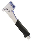 Heavy Duty Hammer Tacker Stapler for 20 Gauge 1/2 Inch Crown with Quick Jam Release, silver tool with black handle.
