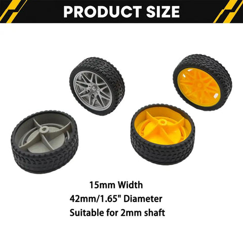 10 Piece Toy Car Wheel Set With Rubber Tires And 5 Piece Metal Shaft Axles, 42mm Diameter Assorted Wheels for DIY RC Cars