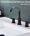 Matte Black 3 Hole 8 Inch Widespread Bathroom Faucet With Brass Lavatory Vanity Sink, Overflow Pop Up Drain, cUPC Waterlines, 360 Degree Swivel Spout, Built To Last Solid Brass With No Drip Ceramic Cartridge