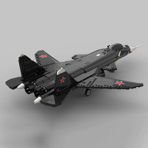 One Thirty-Fifth Scale Su-47 Berkut Fighter Jet Building Blocks Kit With Sticker MOC Military Model by Handsolo, rear view