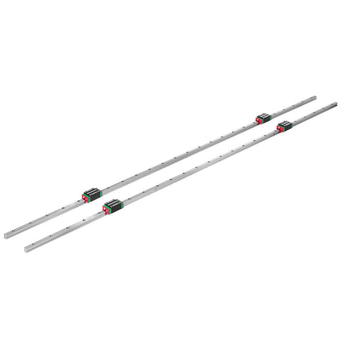 Happybuy 1500mm linear rail set with two rails and four square carriage blocks (red/black) with green end caps.
