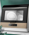 Compact Countertop Dishwasher Rocks Zero Stress Cleanup With Fast Dry Cycle And Responsive Touch Panel in modern kitchen setting.