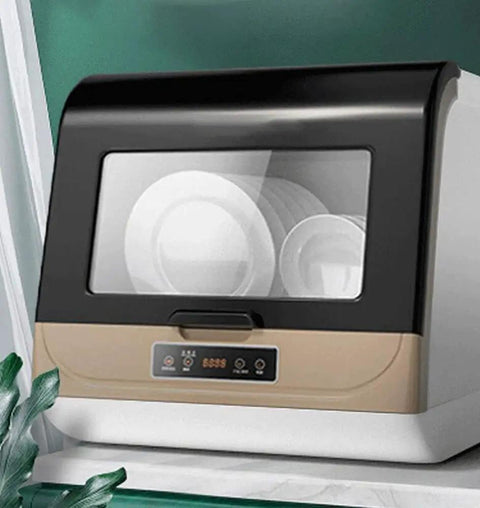Compact Countertop Dishwasher Rocks Zero Stress Cleanup With Fast Dry Cycle And Responsive Touch Panel in modern kitchen setting.