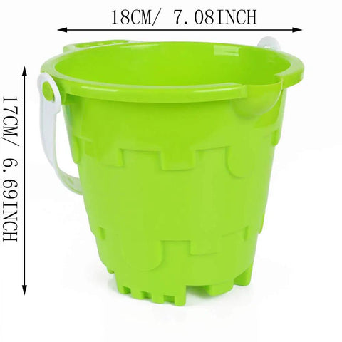 Bright green Castle Beach Toy Set For Kids 3 Pack 7 Inch Sand Buckets Pails Water Pool Garden Bath Thick ABS Plastic Durable Sandcastle Buckets.