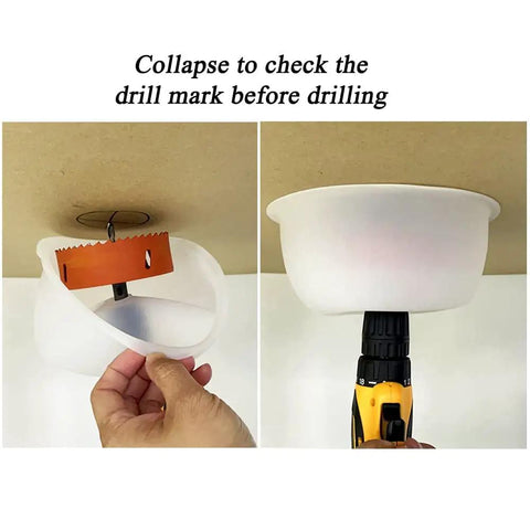 Using Overhead Drilling Dust Bowl Silicone Dust Cover For Ceiling Light Install, showing flexibility and catchment.