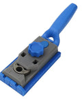 Knock Out Your Carpentry Projects With This Dead Nuts Accurate Pocket Hole Jig Kit Featuring Precision Depth Dial And Angled Drill Bit For Furniture Cabinet Joinery Plus Smooth Wooden Doweling Router Guide, blue and gray pocket hole jig with precise depth settings.