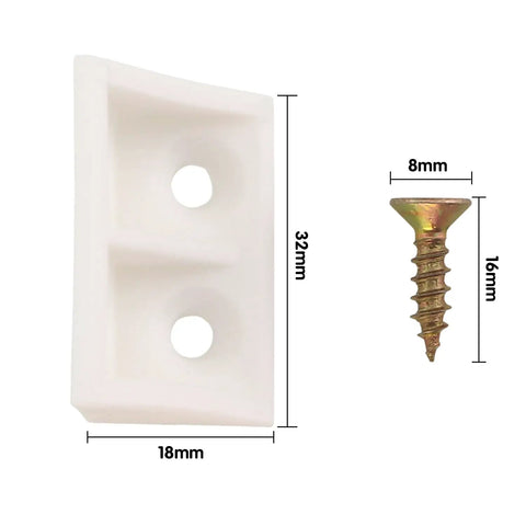 20 Pack White Right Angle Corner Brackets 18x18x32mm L Shaped ABS Plastic Furniture Braces With 4 To 16mm Self Tapping Screws