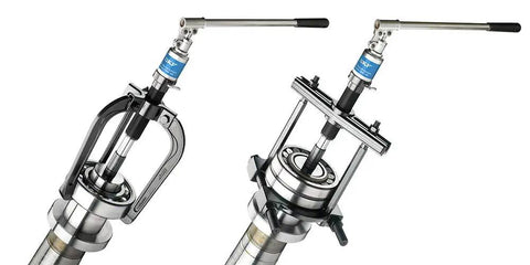 Beefy Pro Grade Hydraulic Puller Kit With Jaw Puller And Strong Back Puller 112 Ton Capacity with extension rods in use