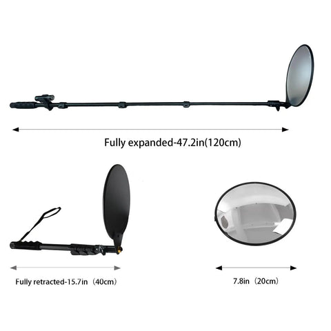 Under Vehicle Inspection Mirror With LED Light, 8 Inch Wide PVC Mirror, 180 Degree Adjustable, Telescopic Handle