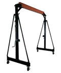 Rugged 2 Ton Telescoping Gantry Crane Portable Shop Lift Frame With Adjustable Boom Height and Locking Caster Wheels, black steel design.