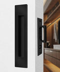 Pocket Door Edge Pull With Push Auto Bounce Switch Slick Brushed Nickel Black Finish Sliding Door Hardware Flush Hidden Handle Durable Stainless Steel Construction Easy Install And Smooth Operation, black stainless steel flush handle on pocket door