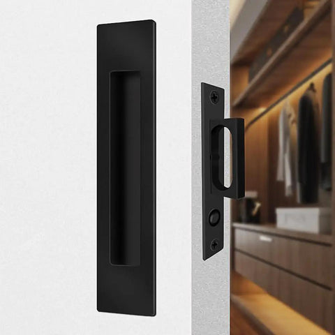 Pocket Door Edge Pull With Push Auto Bounce Switch Slick Brushed Nickel Black Finish Sliding Door Hardware Flush Hidden Handle Durable Stainless Steel Construction Easy Install And Smooth Operation, black stainless steel flush handle on pocket door
