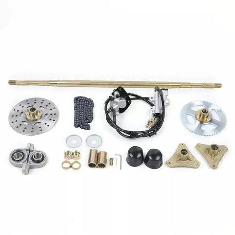 Rear Axle Kit With Live Hub Brake Assembly And Caliper Sprocket T8F Chain 58T For Mini Bike ATV Or Go Kart Heavy Duty Iron Construction 160mm Disc 61in Brake Line Ready To Install