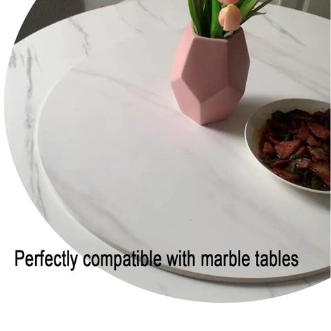 Premium Wood Lazy Susan Turntable For Dining Tables Featuring Silent 360 Degree Rotation Smooth Rolling Serving Tray on marble table.