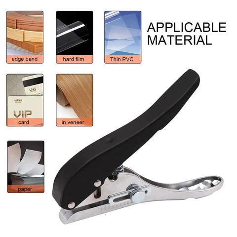 Heavy Duty Hole Punch Set Five Sixteenth Inch Eight Millimeter With Countersink Drill, showing materials like edge band, paper, veneer