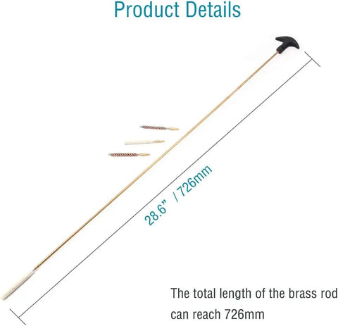 Air Rifle And Pistol Barrel Cleaning Kit For.177 And.22 Calibers, Copper Brush Set showing 726mm brass rod and accessories