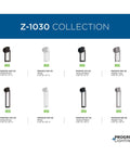 Z-1030 Collection featuring various modern outdoor LED sconces; compact, weather-resistant wall lights in multiple finishes.