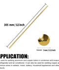20 Pack 3mm Solid Brass Lathe Rods Set for DIY Crafts, showing a 12 inch rod with application description.