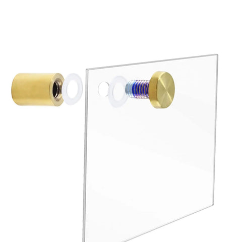 Premium Gold Standoff Screws For Acrylic Signs showing wall mount bracket and screw detail for easy installation.