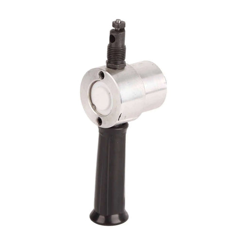 Double Headed Sheet Metal Nibbler with Drill Attachment, featuring 360° rotatable cutter heads and 6.35mm universal hex shank.