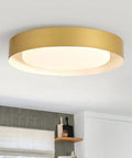Gold 16.7 Inch Round Drum Flush Mount Ceiling Light With Dimmable Lampshade Minimalist Circle Fixture For Bedroom Living Room Dining Room Laundry Room Porch Easy Install No Fuss Upgrade