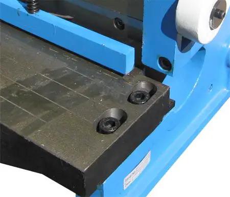 Close-up of the 52 Inch 16 Gauge Sheet Metal Shear Finger Pan Box Brake And Slip Roll Roller 3 In 1 Heavy Duty Fabrication Machine base