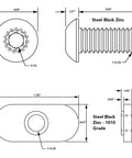 Knockout 1/4-20 X Half Inch Button Head Socket Cap Screw And Slide-In T-Nut Bolt Combo For T-Slot Extrusion Mounting With Badass Black Zinc Steel Fasteners 100 Piece Set dimensions diagram with measurements.