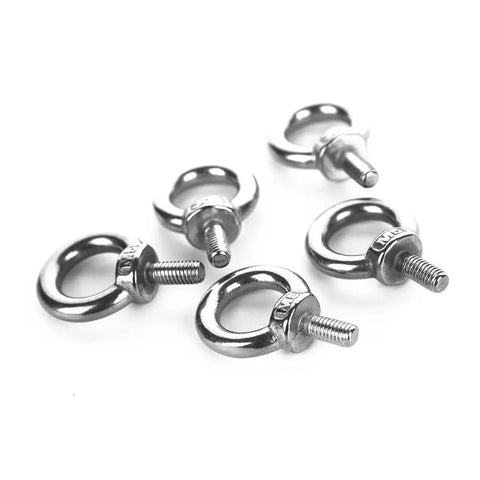 5 Pack M5 Ring Eye Bolts in 304 Stainless Steel for lifting and machinery, featuring 13mm inner diameter and 21.5mm outer diameter
