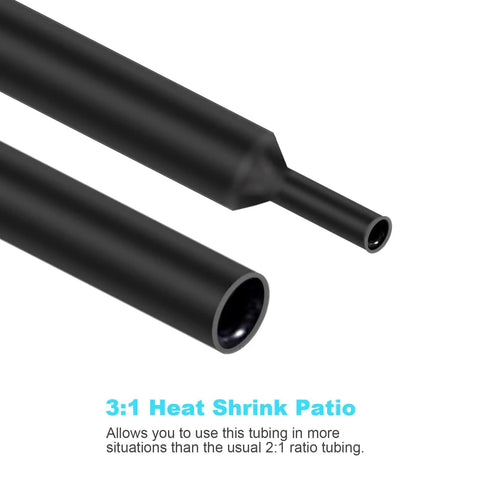 Close-up of black heat shrink tubing showing 3:1 ratio from 400 Pcs Wire Heat Shrink Tubing Kit With Adhesive Lined