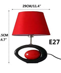 Red And Black Ceramic Table Lamp With Oval Body And Red Lampshade, E27 Desk Light For Living Room And Bedroom, dimensions shown