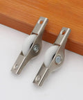 8 Pack Rock Hard Nylon Slider Wheel Replacement Pulleys for Walk in Closets Cabinet and Chiller Doors Smooth Rolling Track Upgrade with Easy Peasy Snap Fit Design Durable Abs Build for Hotel and Restaurant Fixups - close-up of metal slider wheels with white nylon rollers.