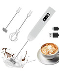 Rechargeable Handheld Milk Frother With Two Stainless Steel Whisk Heads And Three Speed Settings For Latte Cappuccino Hot Chocolate Matcha Eggs And More Barista Quality Foam And Easy Clean USB Recharge