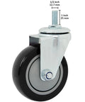 Heavy Duty 4 Inch Polyurethane Swivel Caster Wheels Set Of 4 Threaded Stem Black Industrial Cart Castors with steel stem.