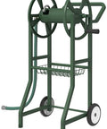 Heavy Duty Garden Hose Reel Cart With Wheels Keeps Your Hose Neat And Ready Holds Up To One Hundred Twenty Five Feet Of Five Eighth Inch Hose Plus A Three Point Nine Foot Leader Hose And Basket Powder Coated Steel Water Winder For Backyard Yard And Lawn