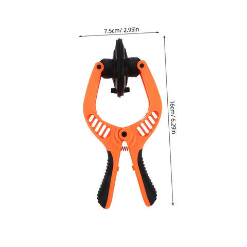 Phone Screen Opening Tool With Suction Cup Pliers For Easy DIY Repairs, durable orange and black design shown front view with size dimensions