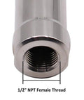 Close-up of 1/2 inch NPT female thread on Pro Grade CIP Tank Cleaning Ball With 360 Degree Spray Pattern Half Inch Female NPT Thread Stainless Steel 304 38mm Ball High Flow Tank Cleaner 12 Cubic Meters Per Hour Minimum 0.3 MPa Cleaning Radius 0.5 to 1.5 Meters
