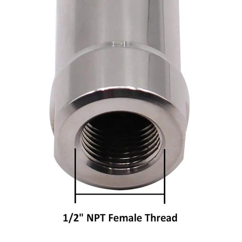 Close-up of 1/2 inch NPT female thread on Pro Grade CIP Tank Cleaning Ball With 360 Degree Spray Pattern Half Inch Female NPT Thread Stainless Steel 304 38mm Ball High Flow Tank Cleaner 12 Cubic Meters Per Hour Minimum 0.3 MPa Cleaning Radius 0.5 to 1.5 Meters