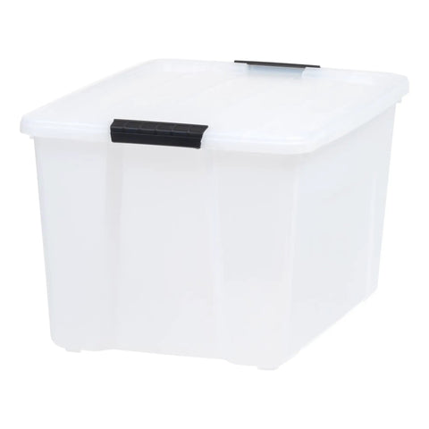 60 Quart Plastic Storage Box With Secure Buckles And Pull Out Design For Home Organization Pearl White Stackable Container