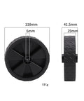 5 Inch Replacement Caster Wheels For Utility Folding Wagon Cart, side and front views, black plastic, measurements shown