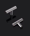 Brushed Nickel 5 Pack Single Hole Cabinet Knobs And Stainless Steel T Bar Handles Set, 2-Inch, on black background