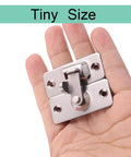 Mini 90 Degree Door Latch Lock For Sliding Doors Screen Doors And Pocket Doors Made From 304 Stainless Steel shown in hand.