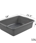 Four Pack Plastic Bus Tubs For Commercial Use, 13 Liter Capacity Tote Boxes, Durable Grey Storage Bins 18 x 13.3 x 4.8 inches